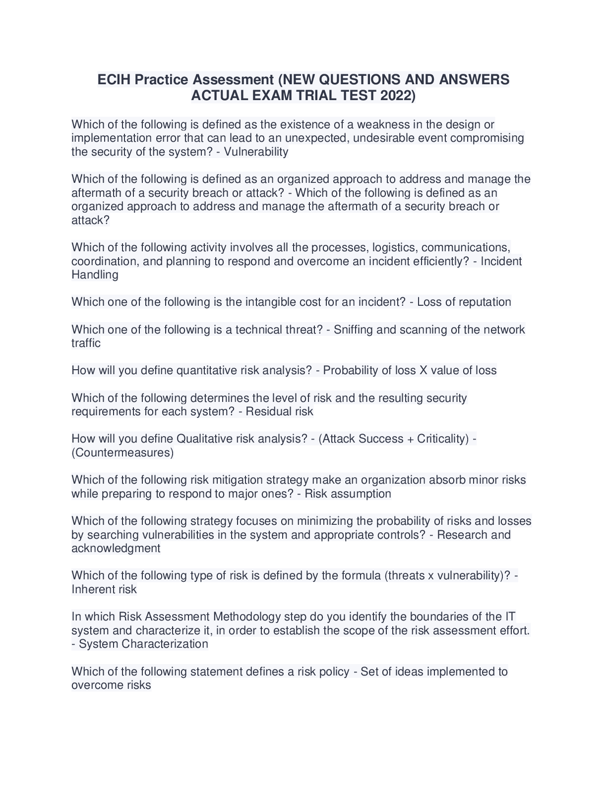 Preview image for ECIH Practice Assessment (NEW QUESTIONS AND ANSWERS  ACTUAL EXAM TRIAL TEST 2022)